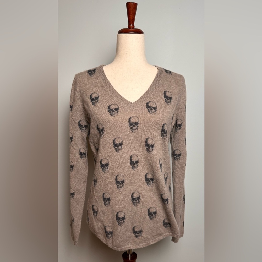 Skull Cashmere sweater, Small, Tan/Black